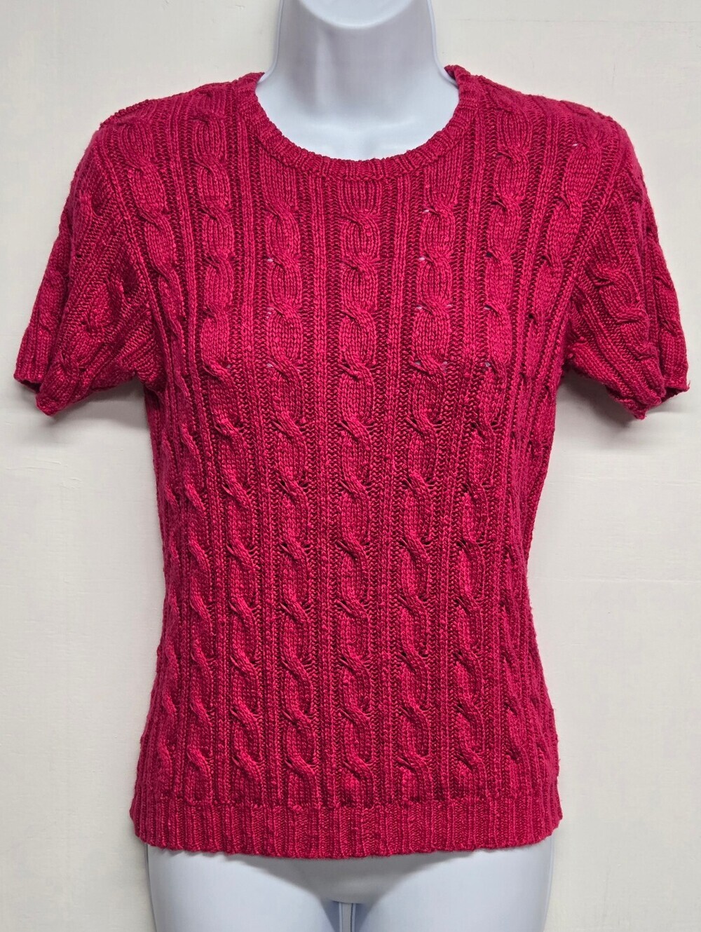 Cutter & Buck M Cable Knit Top 100% Rayon Stretch Deep Rose